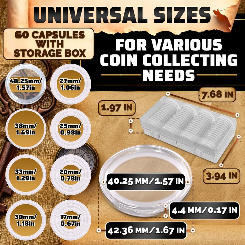 Evrblock 60 Pcs Silver Dollar Coin Holder Case Set - 40.6mm Durable Plastic Coin Holders for Collectors with Adjustable Sponge Gasket - Easy Opening and Tight Closure, Convenient Box Storage and Transportation - Image 2
